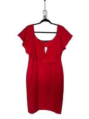 Curvy Sense Flutter Sleeves 3X Bodycon Cocktail Ruffle Neckline Glamour Dress